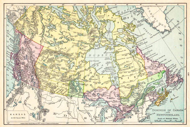 Map of Canada 1895 The Rand-McNally Grammar School Geography 1895 - Chicago & New York british columbia map cartography canada stock illustrations
