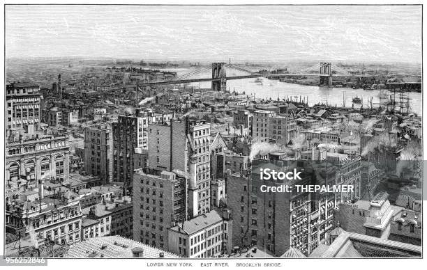 Lower New York City Engraving 1895 Stock Illustration - Download Image Now - New York City, New York State, Etching