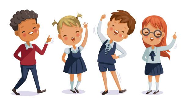 bildbanksillustrationer, clip art samt tecknat material och ikoner med barn enhetliga - skoluniform