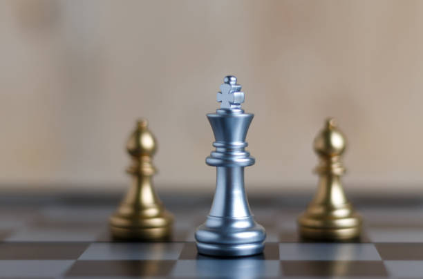 istock The silver King chess set on board is located and blur two bishops 956262356