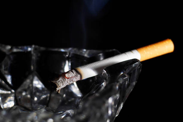 istock macro of lit cigarette in glass ashtray on dark background 956262408