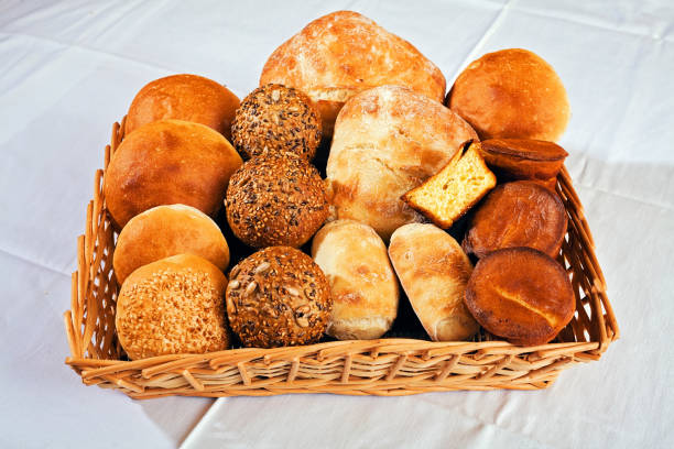 bread rolls various kinds of bread  made from various flour in  a wicker basket 2632 stock pictures, royalty-free photos & images