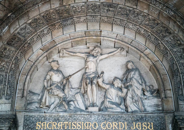 Jesus Christ on the Cross, detail of carving on the Church Sacre Coeur Paris, France