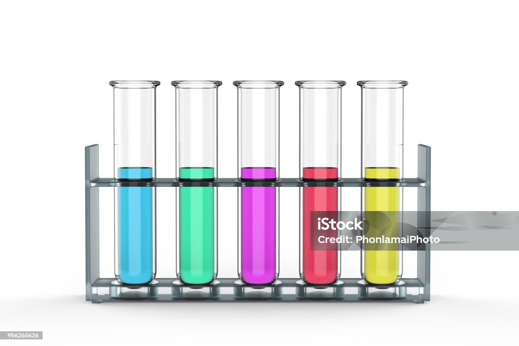 test tubes with colourful liquid 3d rendering test tubes with colourful liquid on white background Test Tube Stock Photo