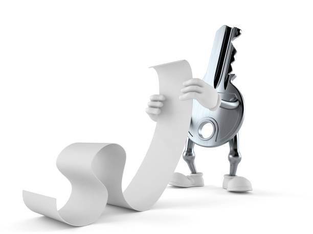 istock Door key character reading a long list 956266472