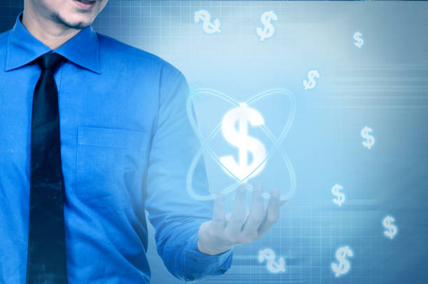 Front view of three dimensional white red and gold colored golden dollar symbol sign and  upward bar graph and moving blue up arrow over creative modern shiny red 3D cuboid shape with shadow  against white background  for growth success, trade deal, market, economy and finance backdrops, posters, backdrops.