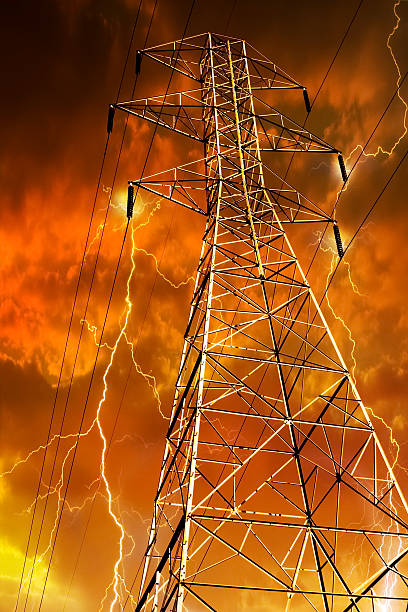 istock Electricity Pylon with Lightning in Background. 95627156