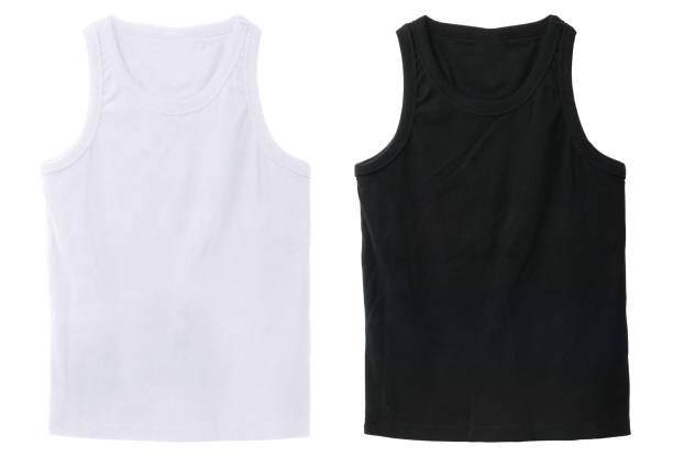 istock Blank tank top color white and black front view 956273046