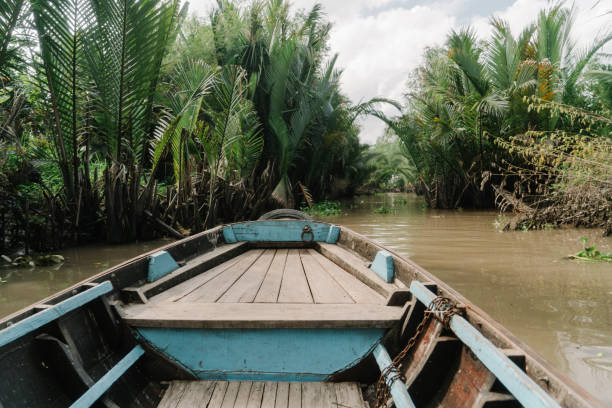 istock Boat through Mekong delta  in the jungles 956273974