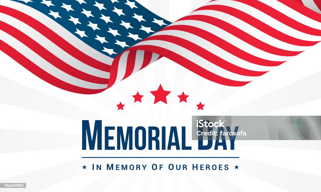 Memorial Day Background Vector illustration, USA flag waving with text. American Flag stock vector