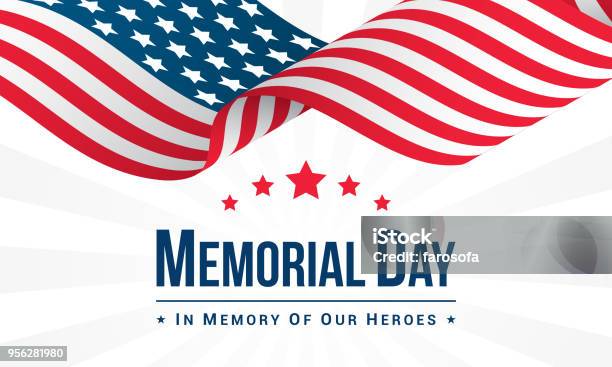 Memorial Day Background Vector Illustration Usa Flag Waving With Text Stock Illustration - Download Image Now