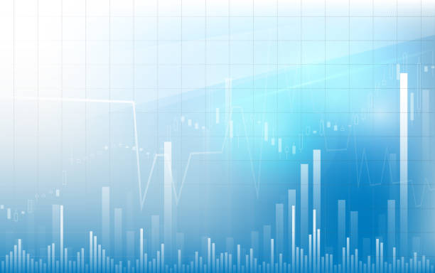business-chart mit aufwärtstrend liniendiagramm, balkendiagramm in hausse auf weiße und blaue farbe hintergrund - wand grafiken stock-grafiken, -clipart, -cartoons und -symbole