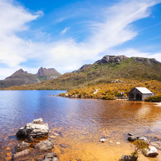 Cradle Mountain and Dove Lake, Tasmania, Australia, on a beautiful summer day.