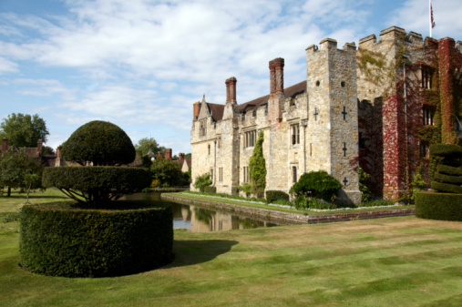 An English medieval castle in a garden setting