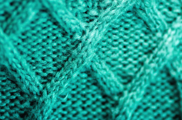 istock Knitted texture. Pattern fabric made of wool. Turquoise background, copy space 956301430