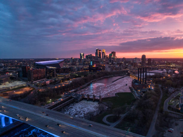 istock Aerial Shot - Minneapolis Skyline at Sunset 956301782