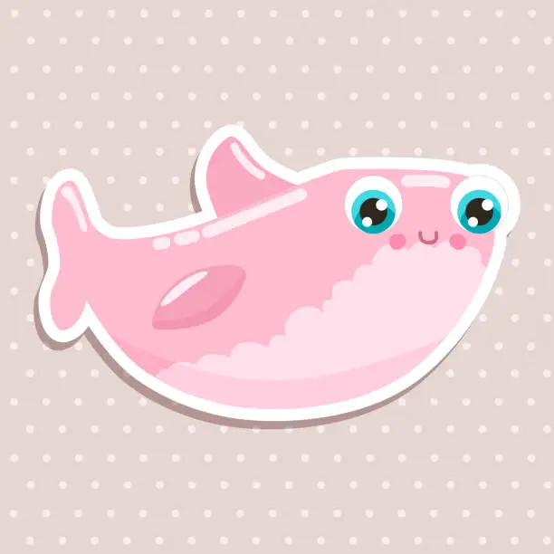 Vector illustration of Cute shark sticker vector illustration. Colorful fish.