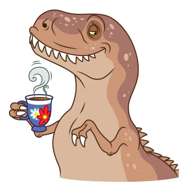 Vector illustration of Sir tyrannosaurus with tea