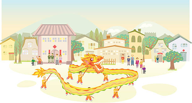 chinesische drachentanz show - dragon chinese dragon china chinese ethnicity stock-grafiken, -clipart, -cartoons und -symbole