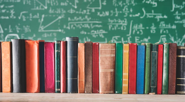 istock Books in front of green chalk board 956307084