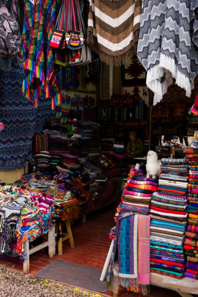 istock Colorful traditional peruvian fabrics on the market 956307584