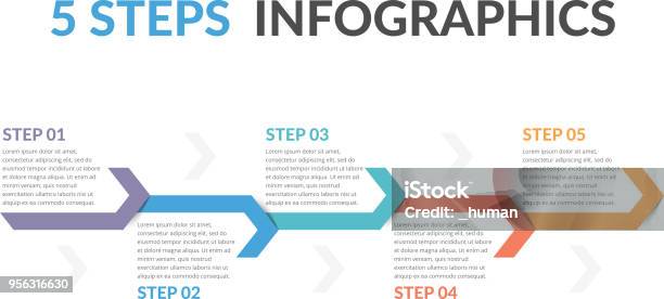 Infographic Template With Arrows Stock Illustration - Download Image Now - Infographic, Five Objects, Steps