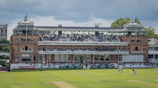 London, United Kingdom - June 26, 2016: The Victorian-era Pavilion at Lords Cricket Ground which is also referred as the home of cricket in London, England.