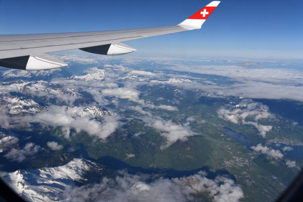 A Swiss int. Airlines Passenger Aircraft- Wing with great panoramic wide angel view.