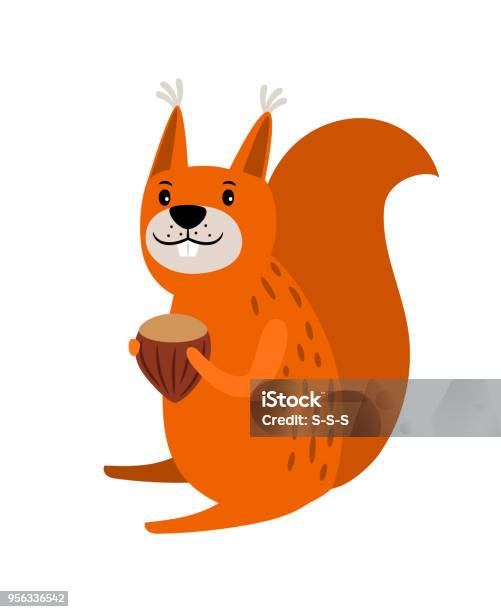 Squirrel Red Cartoon Icon Stock Illustration - Download Image Now - Squirrel, Illustration, Nut - Food