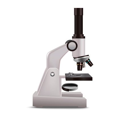Realistic Detailed 3d Laboratory Microscope Symbol of Science and Lab Closeup View. Vector illustration of Scientific Research Equipment