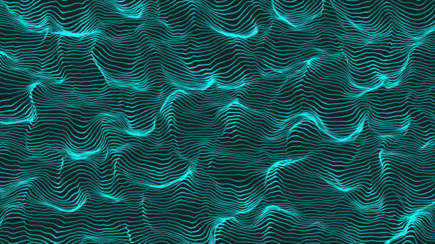 istock Blue and green waves on moving curved surface 956346920
