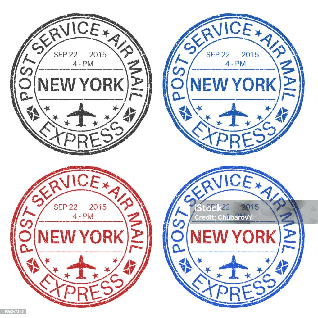 New York Postmarks Set Of Colored Ink Stamps Stock Illustration - Download  Image Now - 2015, Air Vehicle, Black Color - iStock