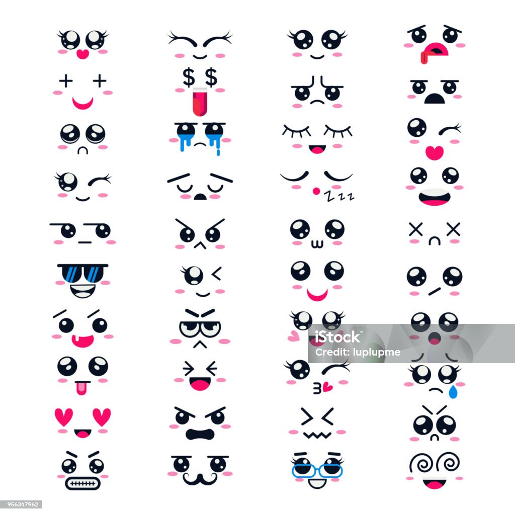 Kawaii Vector Cartoon Emoticon Character With Different Emotions And Face  Expression Collection Illustration Emotional Set Of Japanese Emoji And  Emotive Feelings Isolated On White Background Stock Illustration - Download  Image Now - iStock