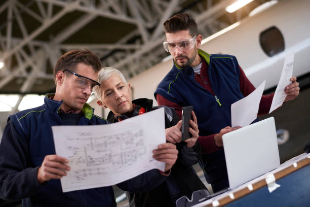 Aircraft mechanics in the hangar