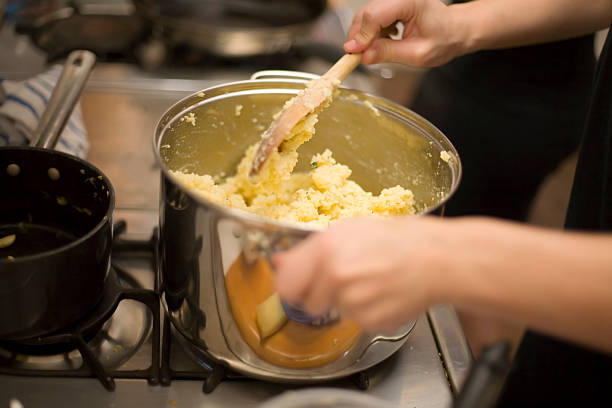 Making Mash Potatoes stock photo