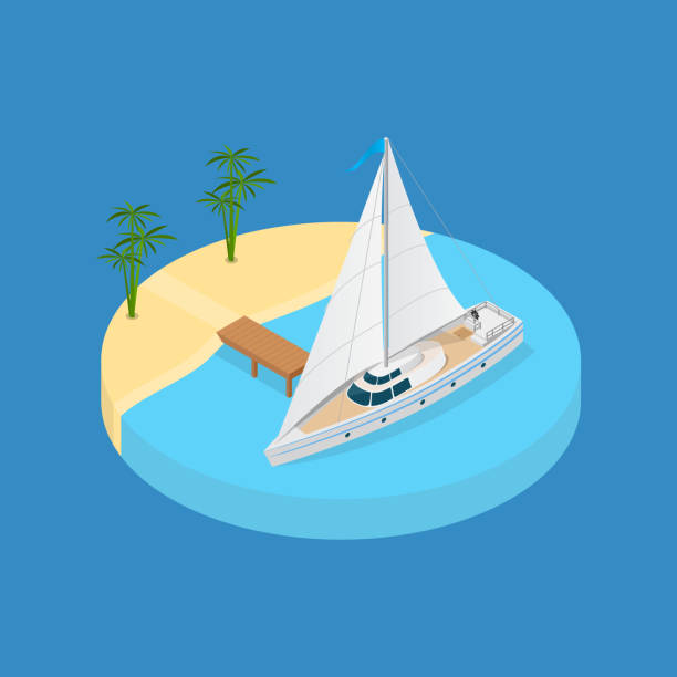 illustrazioni stock, clip art, cartoni animati e icone di tendenza di beach vacation element 3d isometric view. vettore - isometric nautical vessel yacht sailboat