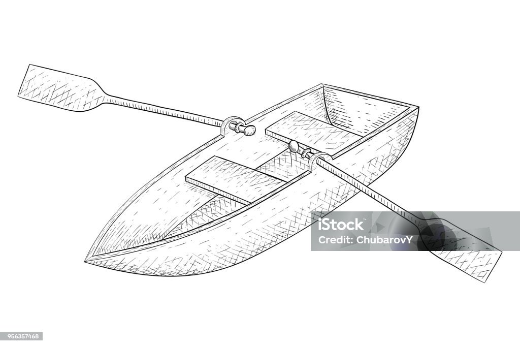 Boat with paddles. Hand drawn sketch Boat with paddles. Hand drawn sketch. Vector illustration isolated on white background Pencil stock vector