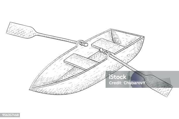 Boat With Paddles Hand Drawn Sketch Stock Illustration - Download Image Now - Pencil, Art, Blue