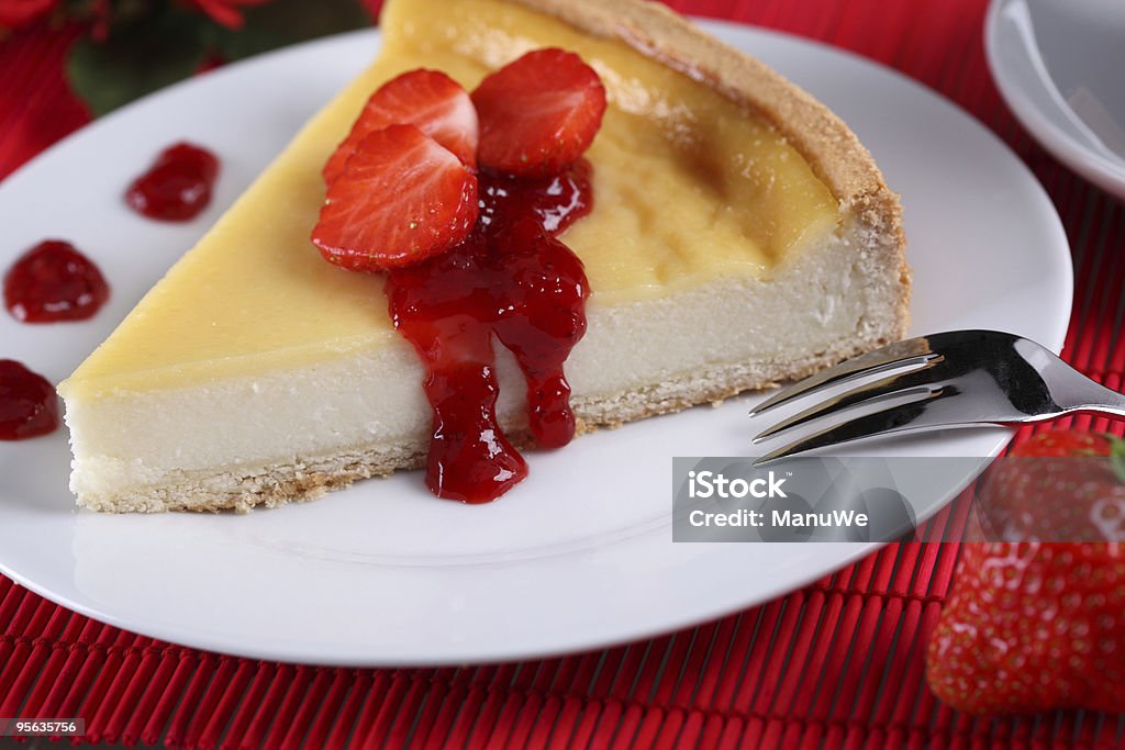 Cheese Cake Plate with Red Strawberry  Baked Stock Photo