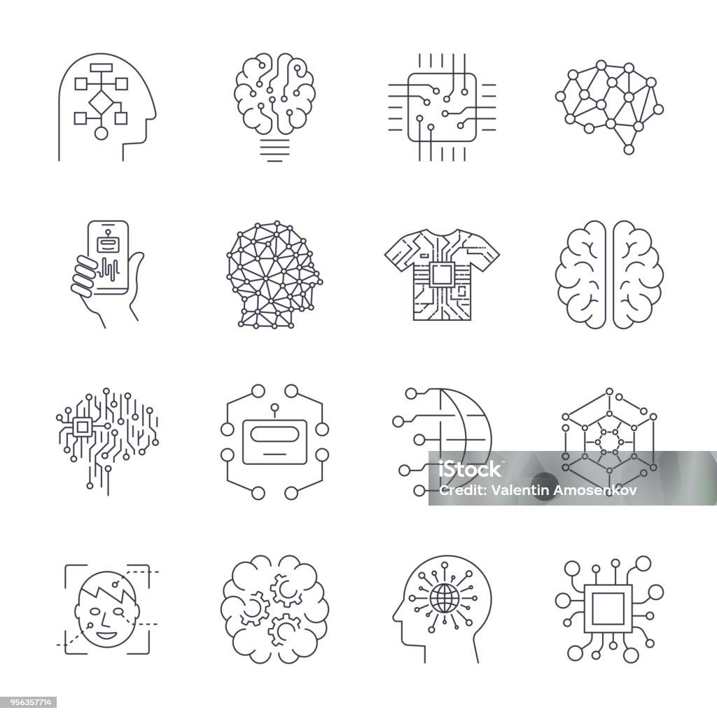 Artificial Intelligence, AI icon set Artificial Intelligence. AI icon set. Editable Stroke EPS 10 Artificial Intelligence stock vector