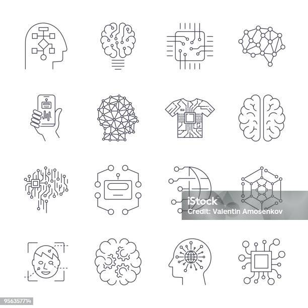 Artificial Intelligence Ai Icon Set Stock Illustration - Download Image Now - Artificial Intelligence, Big Data, Synapse