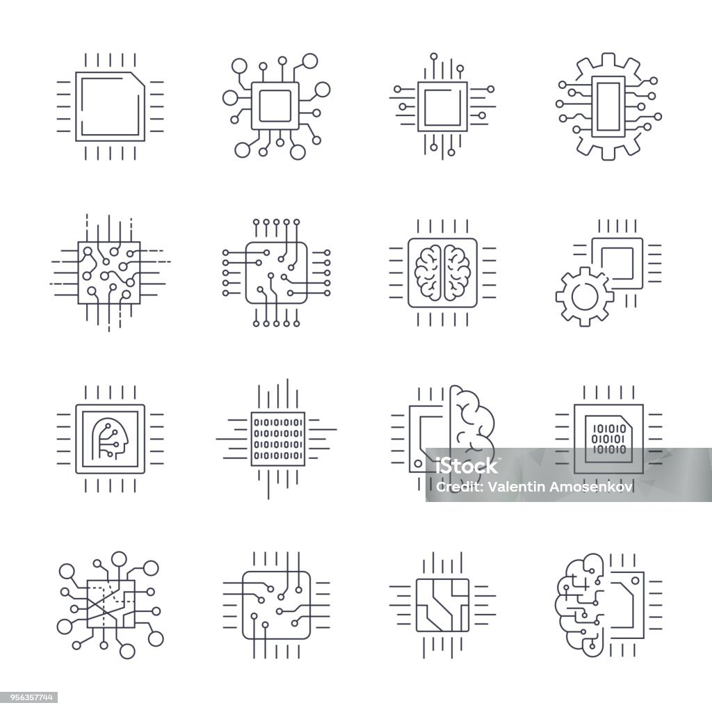 CPU Microprocessor and Chips Icons Set. Vector. Editable Stroke CPU Microprocessor and Chips Icons Set. Vector. Editable Stroke. EPS 10 Abstract stock vector