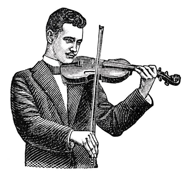 ilustraciones, imágenes clip art, dibujos animados e iconos de stock de hombre tocando violin recortado sobre fondo blanco - human hand white background men studio shot