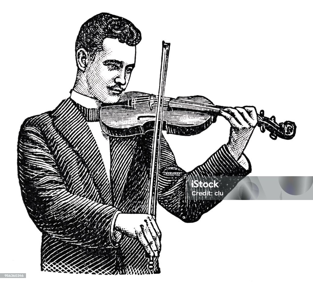 Man playing violin cut out on white background Illustration from 19th century Arm stock illustration