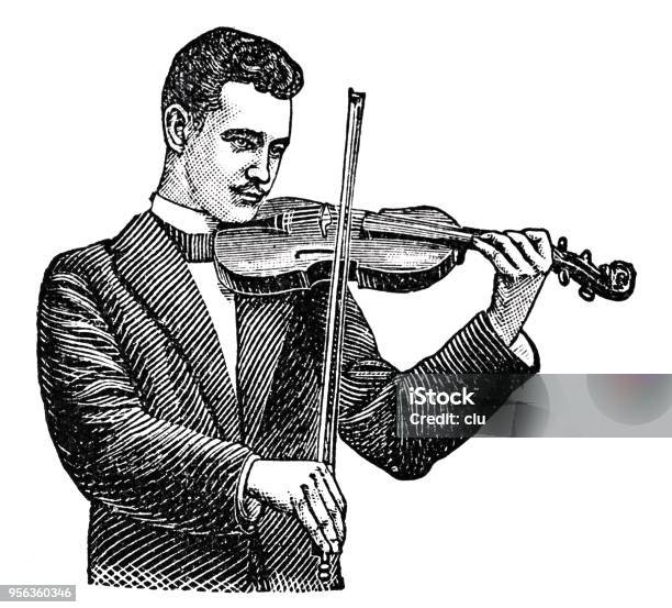 Man Playing Violin Cut Out On White Background Stock Illustration - Download Image Now - Arm, Engraved Image, Engraving