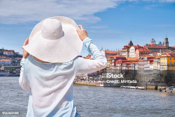 Woman In Hat In Porto City Tourist On The Waterfront Stock Photo - Download Image Now
