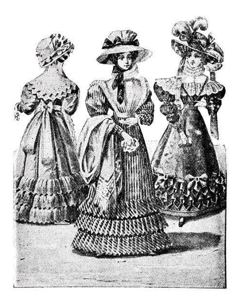 ilustrações de stock, clip art, desenhos animados e ícones de woman fashion around 1825 - set of bio inscriptions