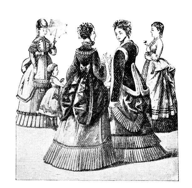 ilustrações de stock, clip art, desenhos animados e ícones de woman fashion around 1870 - set of bio inscriptions