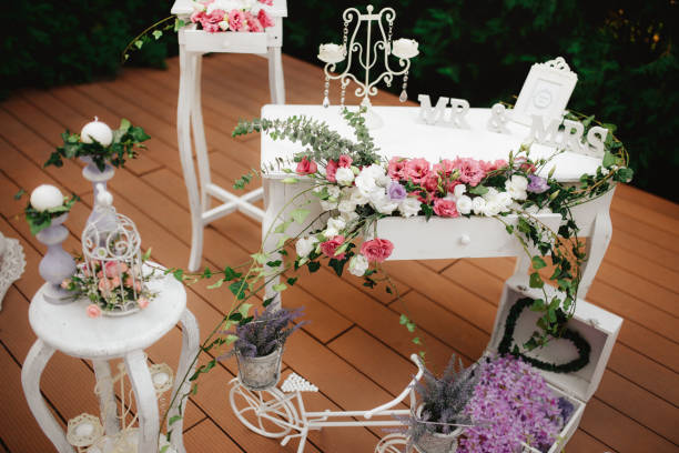 istock Beautiful wedding decoration set up with flowers. 956362440