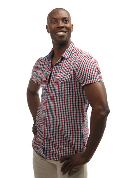 istock Black smiling man in casual clothes isolated on white background. 956362448